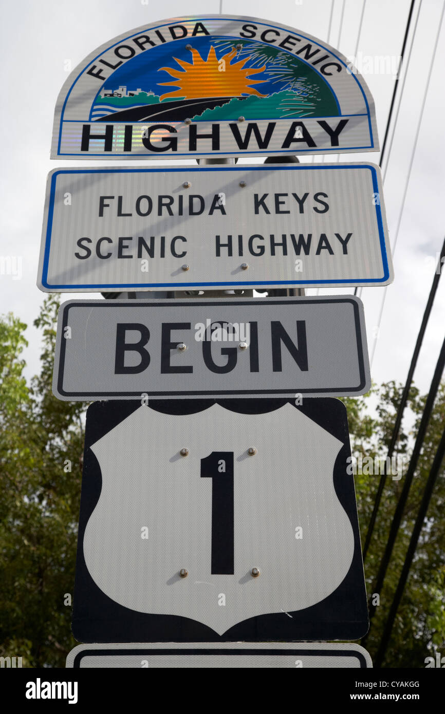 us route 1 mile marker 0 start of the highway key west florida usa Stock Photo