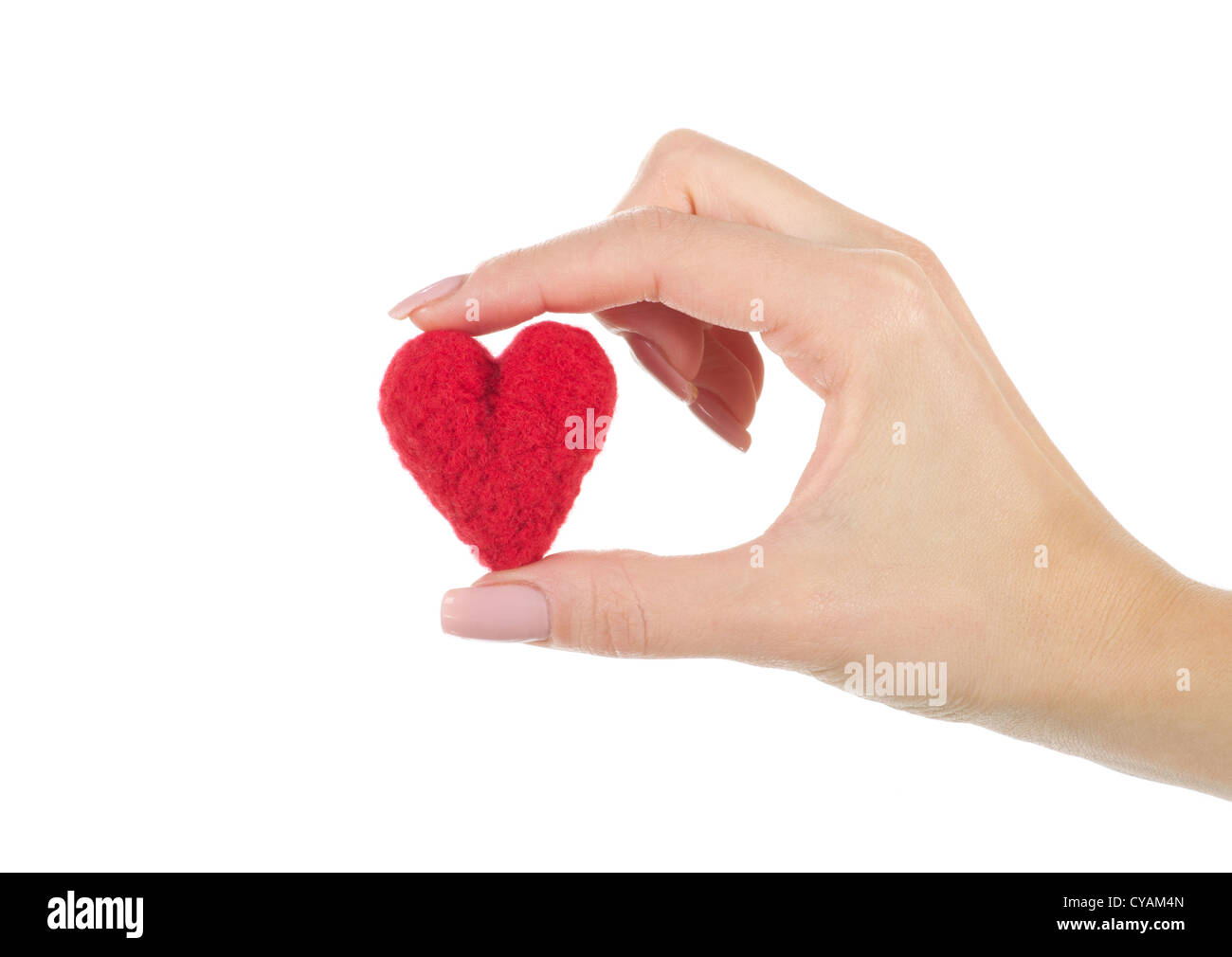 Hand holding the heart isolated on white background Stock Photo