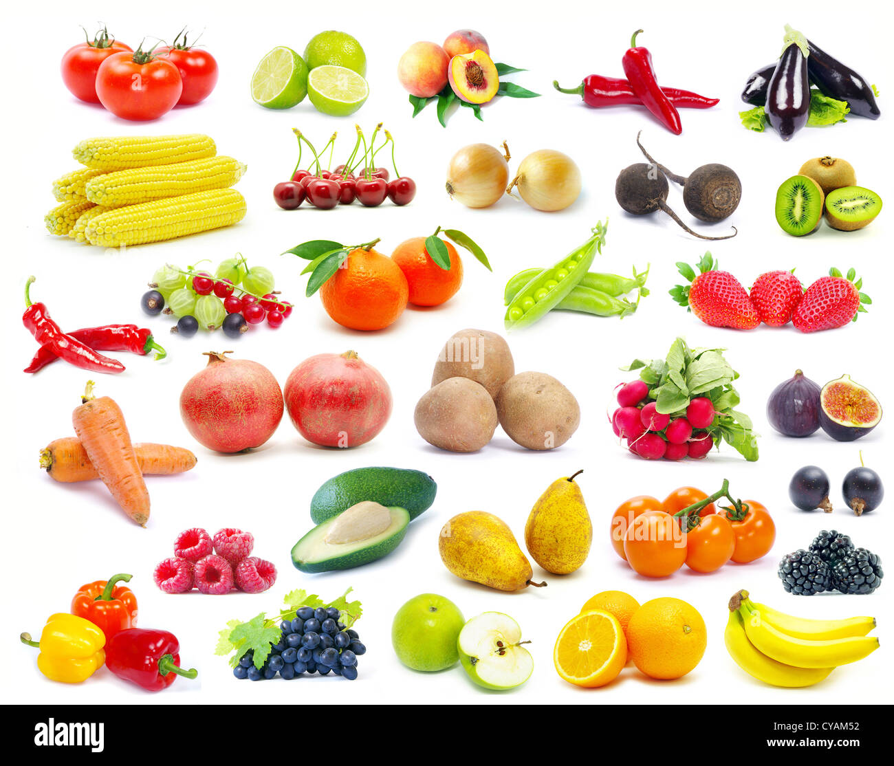 fruits and vegetable isolated on white background Stock Photo