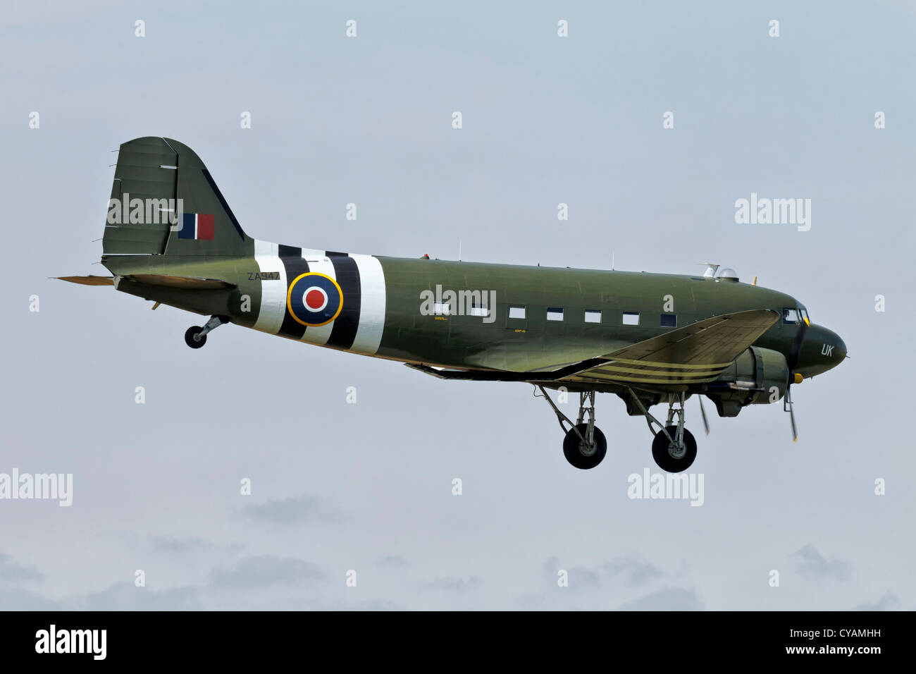 Douglas Dakota of the RAF's Battle of Britain memorial flight on finals Stock Photo