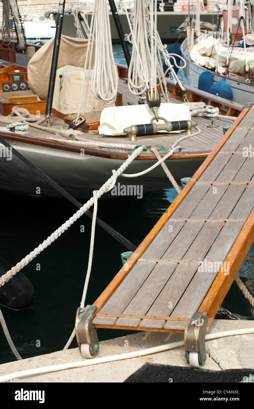 Yacht boarding ladder with rotating platform Stock Photo Alamy