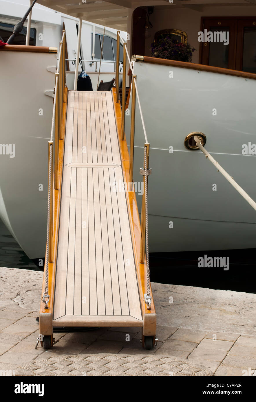 Yacht boarding ladder with rotating platform Stock Photo Alamy