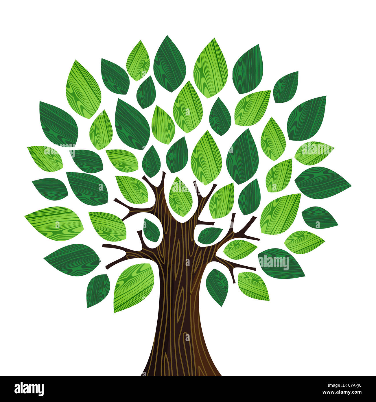 Isolated Eco friendly tree with green wooden leaves illustration. Vector file layered for easy manipulation and custom coloring. Stock Photo
