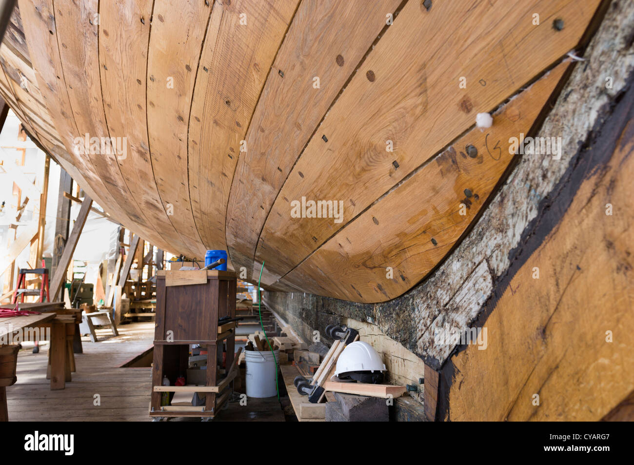 THE CHARLES W. MORGAN WHALESHIP RESTAURATION MYSTIC SEAPORT MYSTIC CONNECTICUT Stock Photo