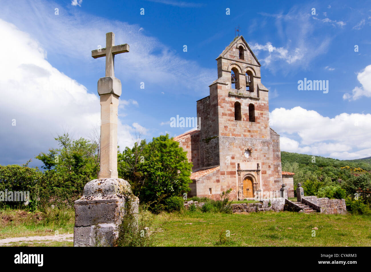 Romanesque church of San Andres de Valdelomar. Valderredible, Cantabria, Spain. Stock Photo