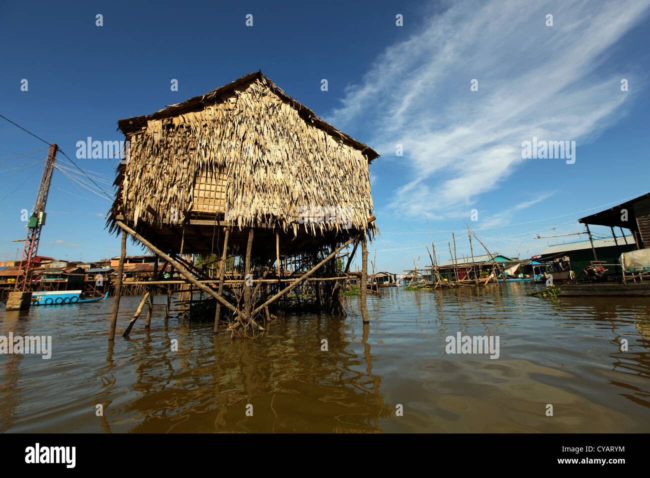 Inle lake floating village bamboo house on stilts, Myanmar Stock Photo