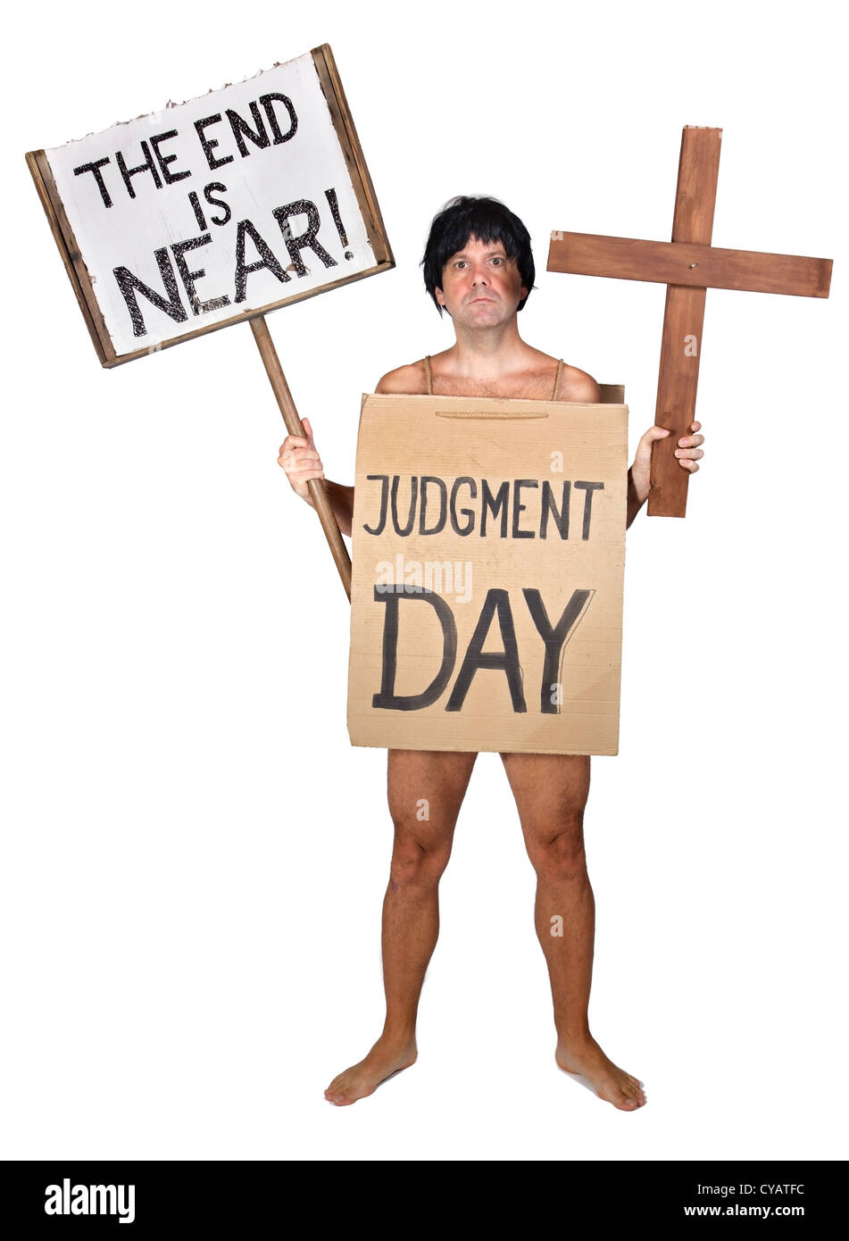 Visionary With A Sign Of The End Is Near Stock Photo Alamy