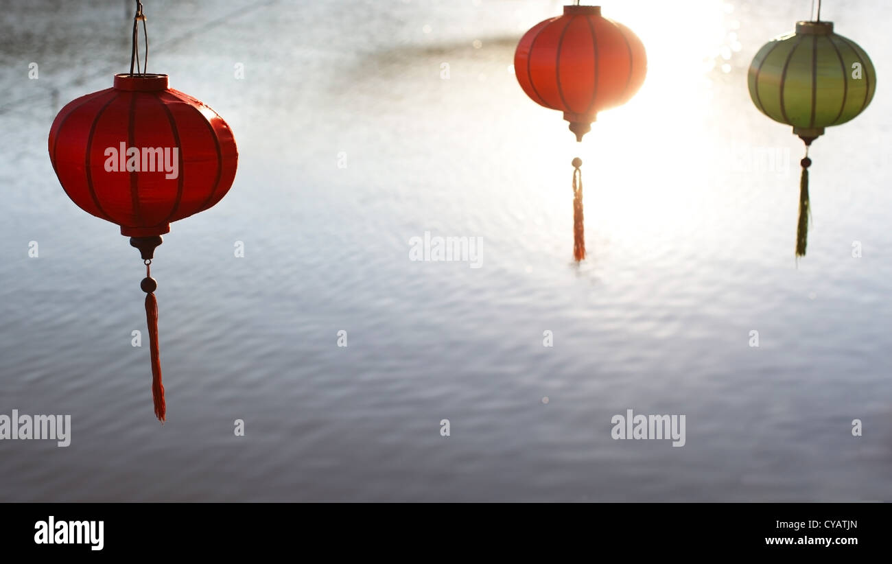 Red silk chinese lanterns hanging hi-res stock photography and images ...