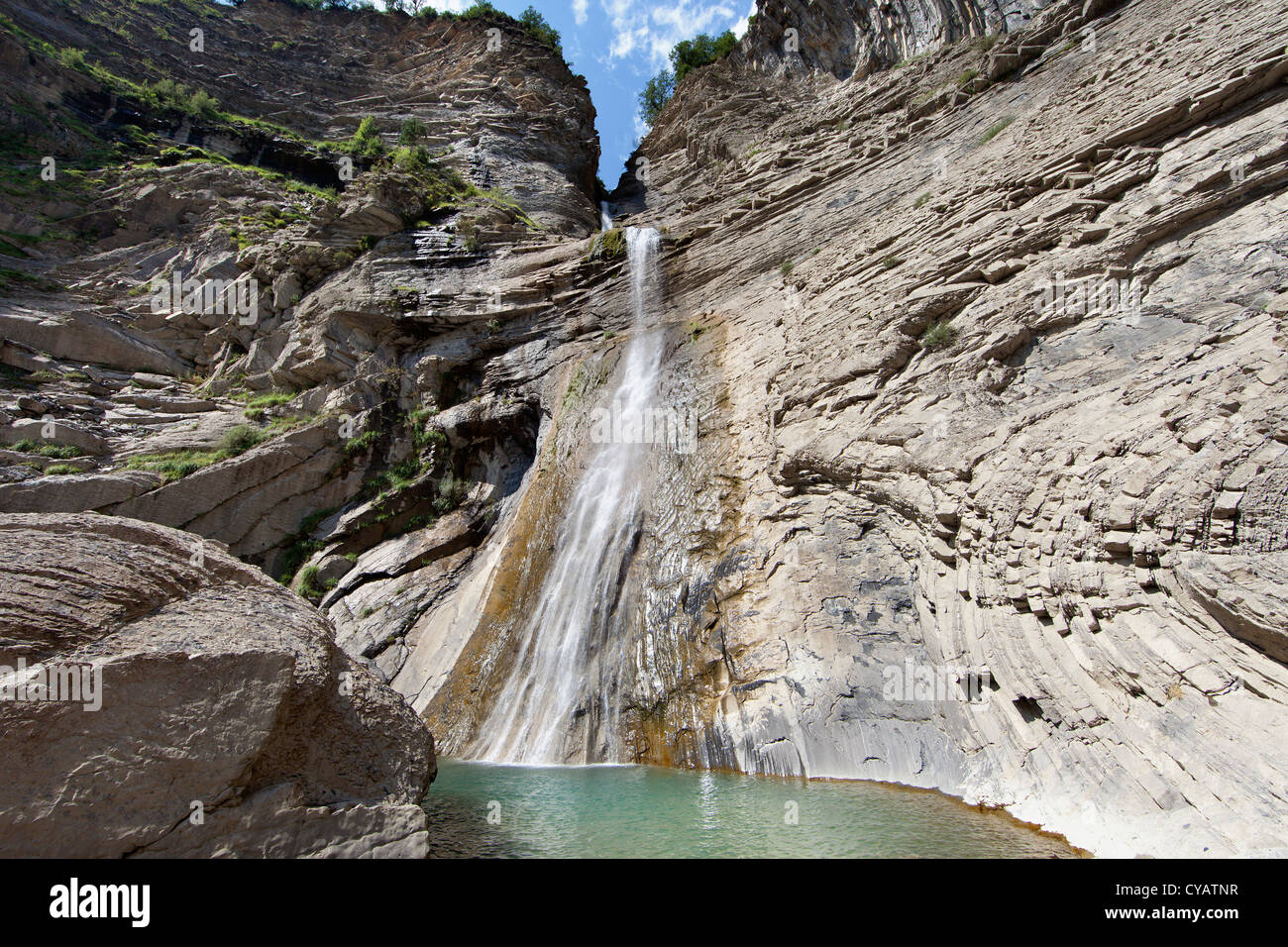 'Sorrosal' Cascade in the national park of ' Ordesa y Monte Perdido'.Aragon,Spain. Stock Photo