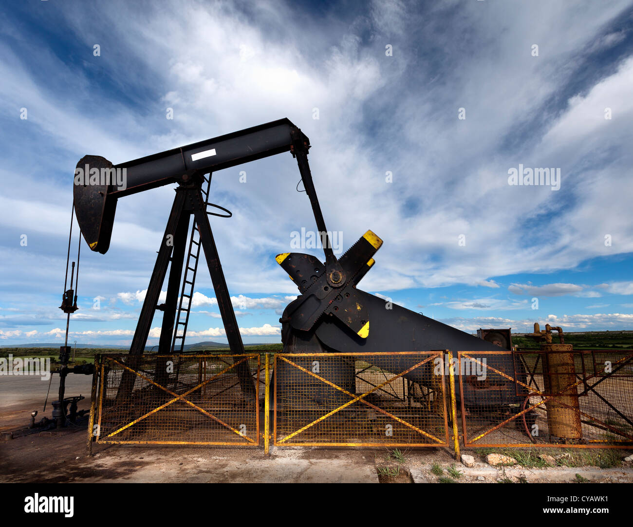 Oil well pump. Sargentes de la Lora. Burgos, Spain Stock Photo
