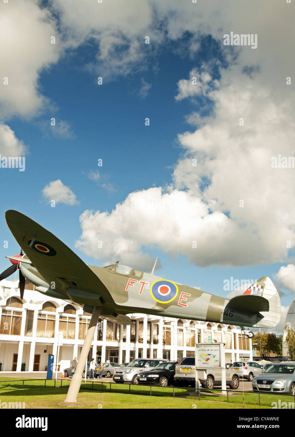Replica of a Supermarine Spitfire IX outside the Royal Air Force Museum, Hendon, London, England, United Kingdom Stock Photo