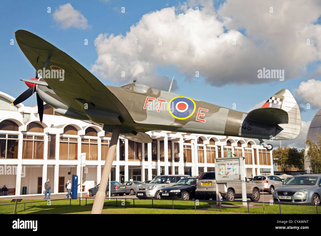Replica of a Supermarine Spitfire IX outside the Royal Air Force Museum, Hendon, London, England, United Kingdom Stock Photo