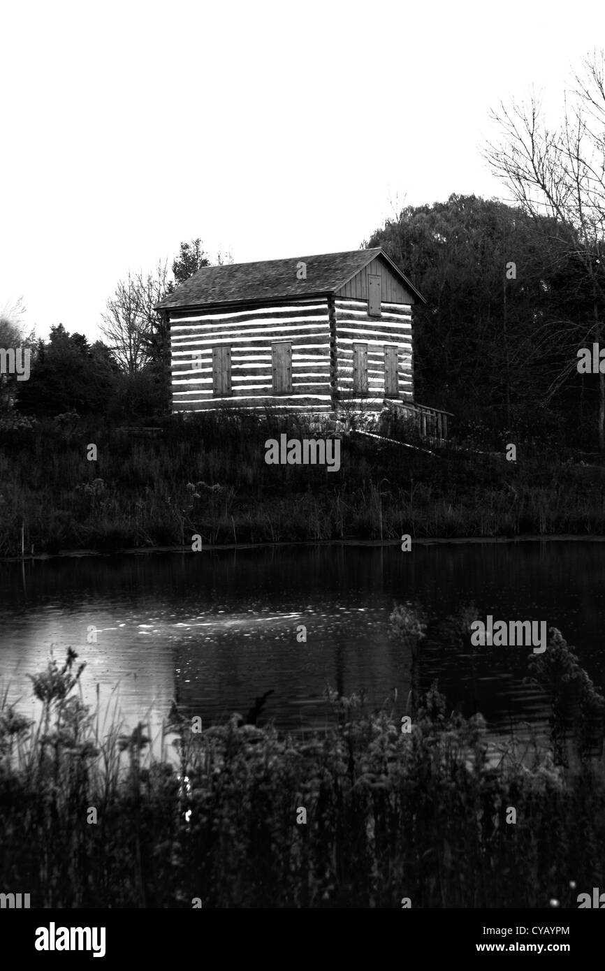 HDR image of an old log cabin at Old Falls Village Menomonee Falls