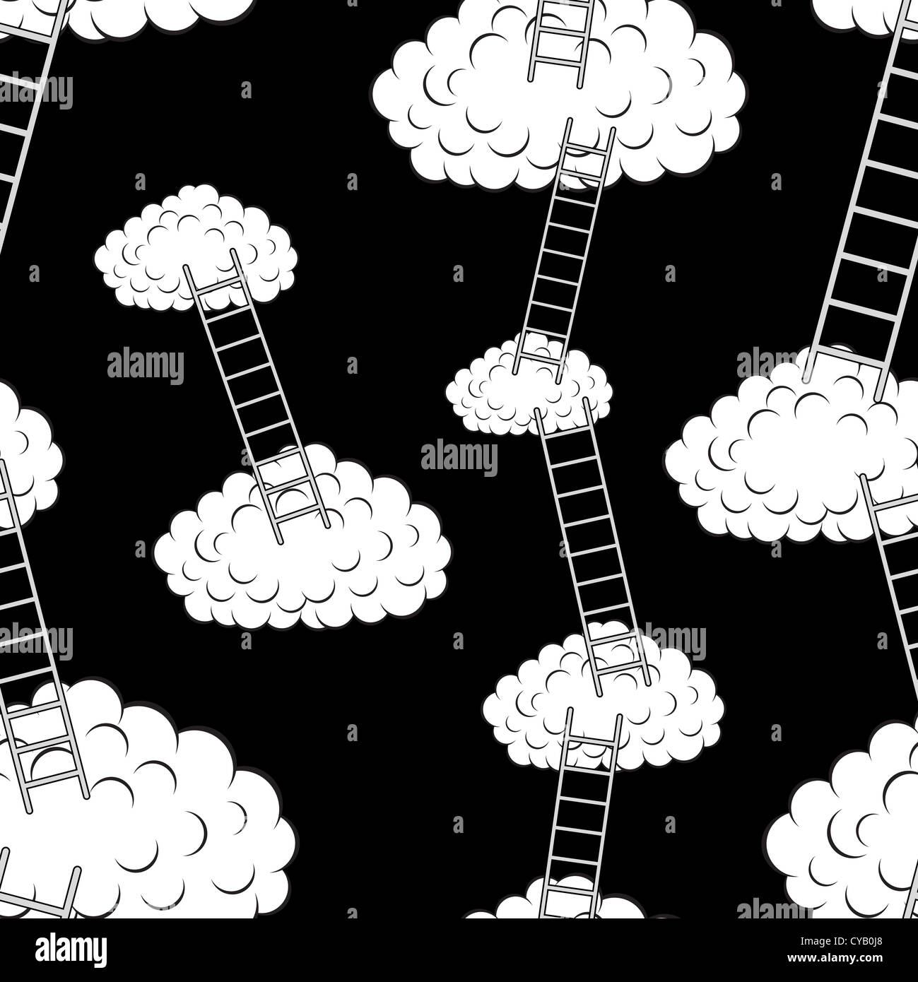 Clouds with stairs, seamless wallpaper, vector illustration Stock Photo