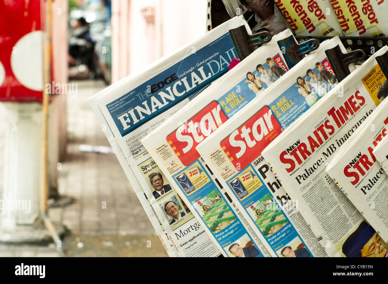close up of newspaper on sale at street, newspaper media in malaysia. Stock Photo