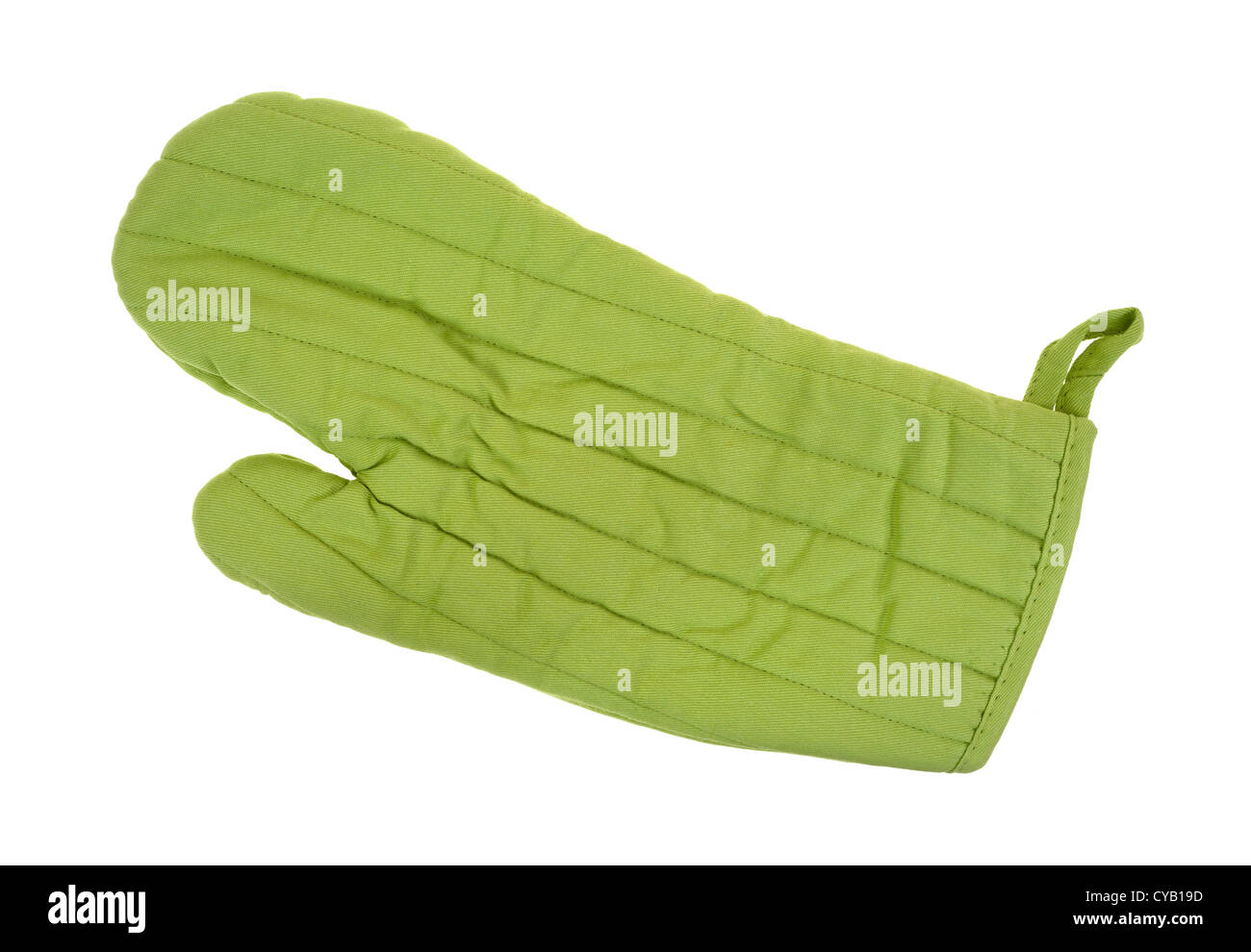 A new green oven mitt on a white background. Stock Photo