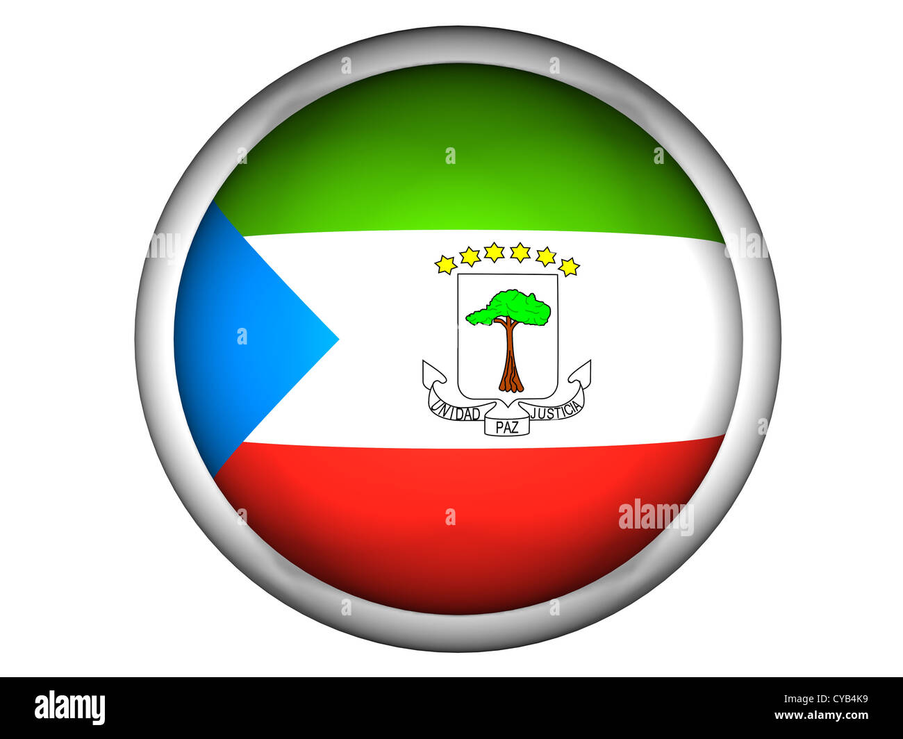 National Flag of Equatorial Guinea . Button Style . Isolated Stock Photo