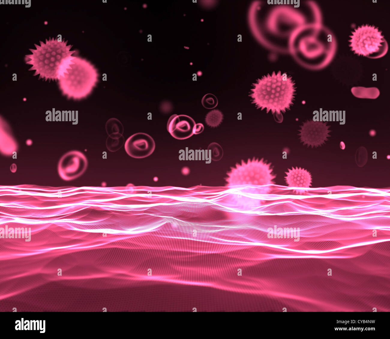 Pink virus flowing through bloodstream Stock Photo