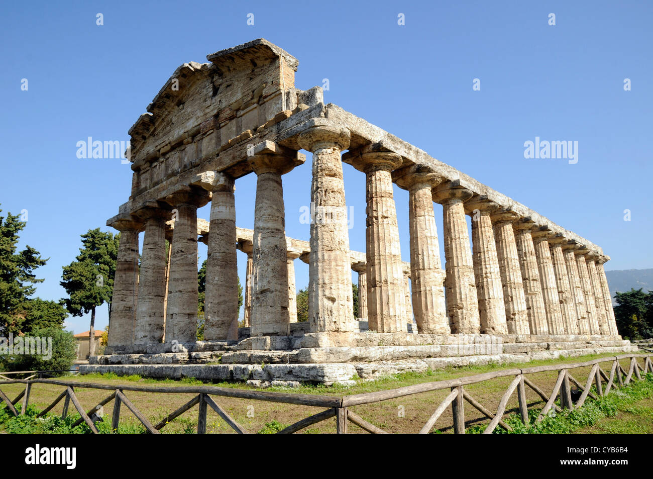Temple of Athena (aka Temple of Ceres), late 6th century BC.Paestum, south of Naples. Stock Photo