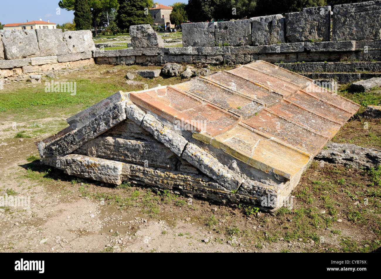 The Heroon (underground sacrarium), in the Agora of the ancient city of Paestum, south of Naples. Stock Photo