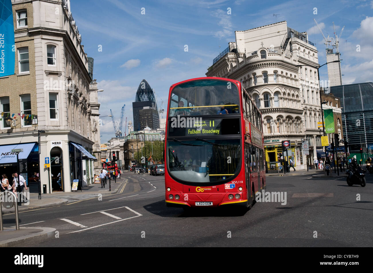 One of the best bus routes for tourists to see London is route 11. It passes a number of famous landmarks on its journey. Stock Photo