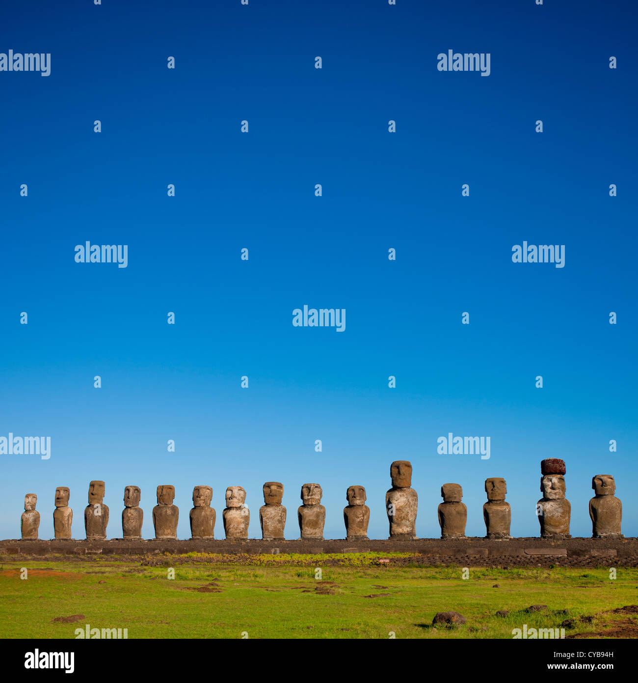 Monolithic Moai Statues At Ahu Tongariki, Easter Island, Chile Stock Photo Alamy