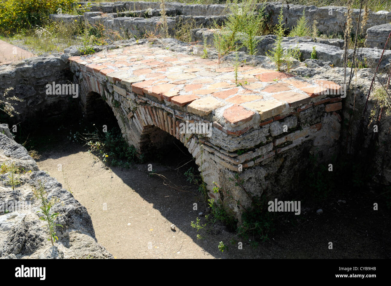 Roman remains of the city of Paestum, south of Naples. Possibly an oven of a large house. Stock Photo