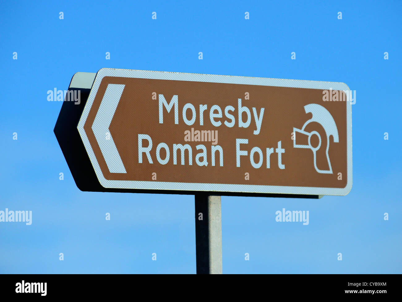 Moresby Roman Fort, signpost. Moresby, Cumbria, England, United Kingdom, Europe. Stock Photo