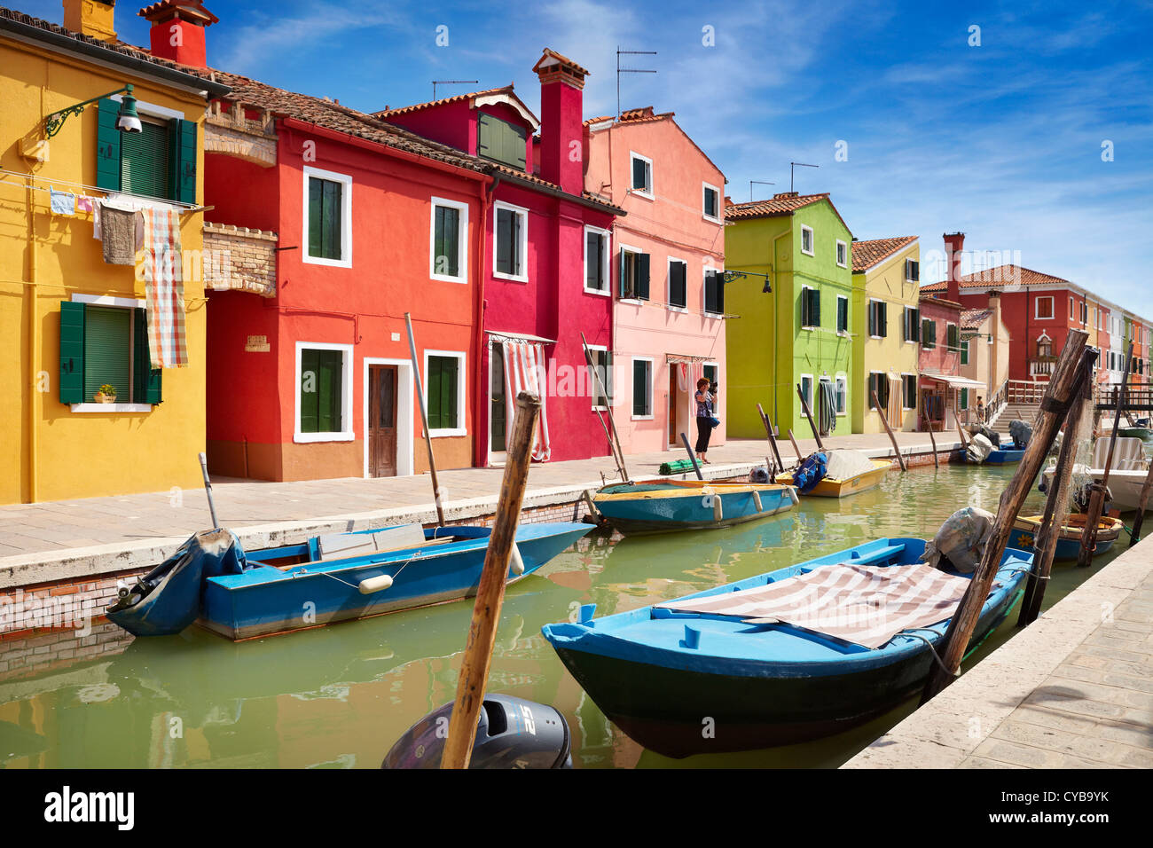Colourful houses in Burano village near Venice, (Burano Lagoon Island