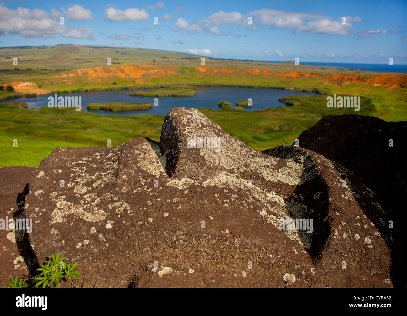 Lake Raraku Lying Moai Over Rano Raraku Lake, Easter Island, Chile Stock Photo - Alamy