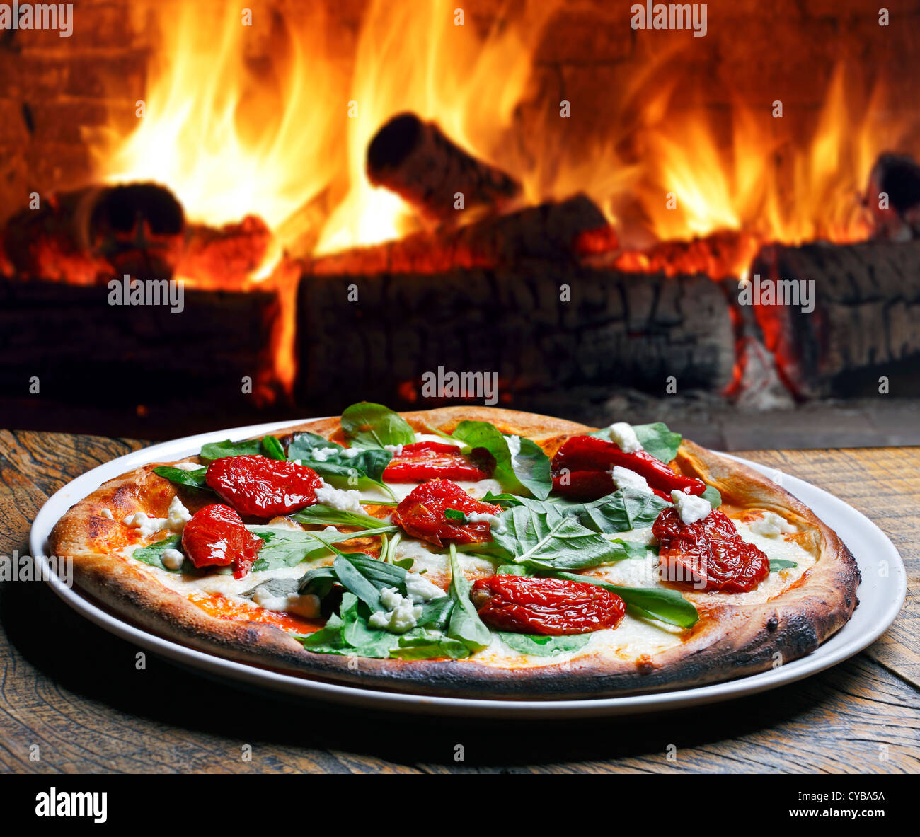 Wood oven baked pizza Stock Photo Alamy