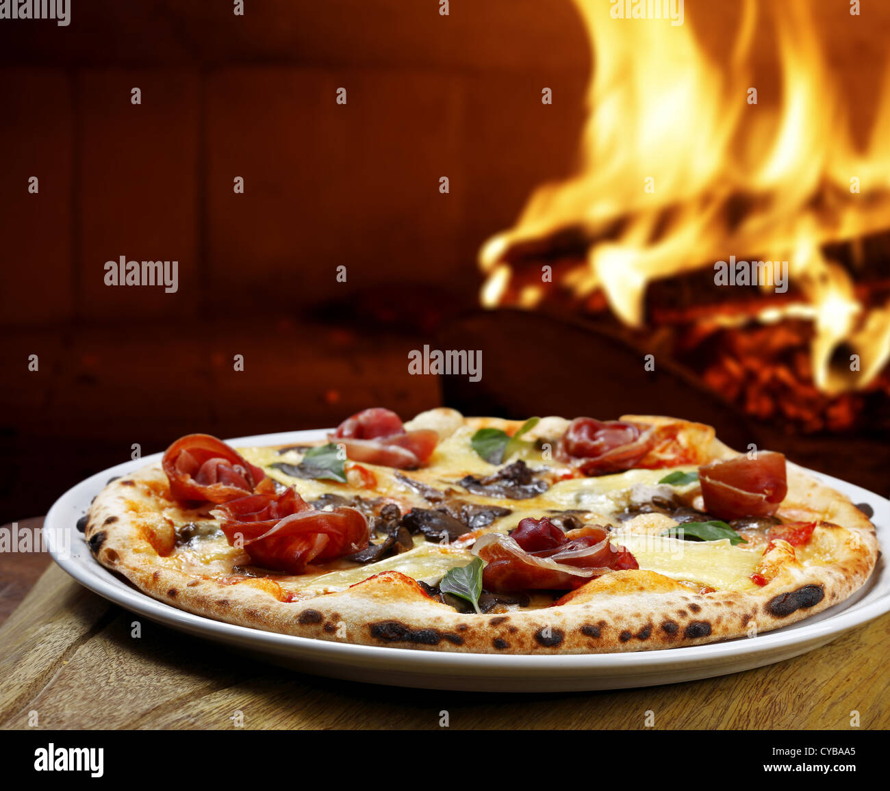 Wood oven baked pizza Stock Photo Alamy