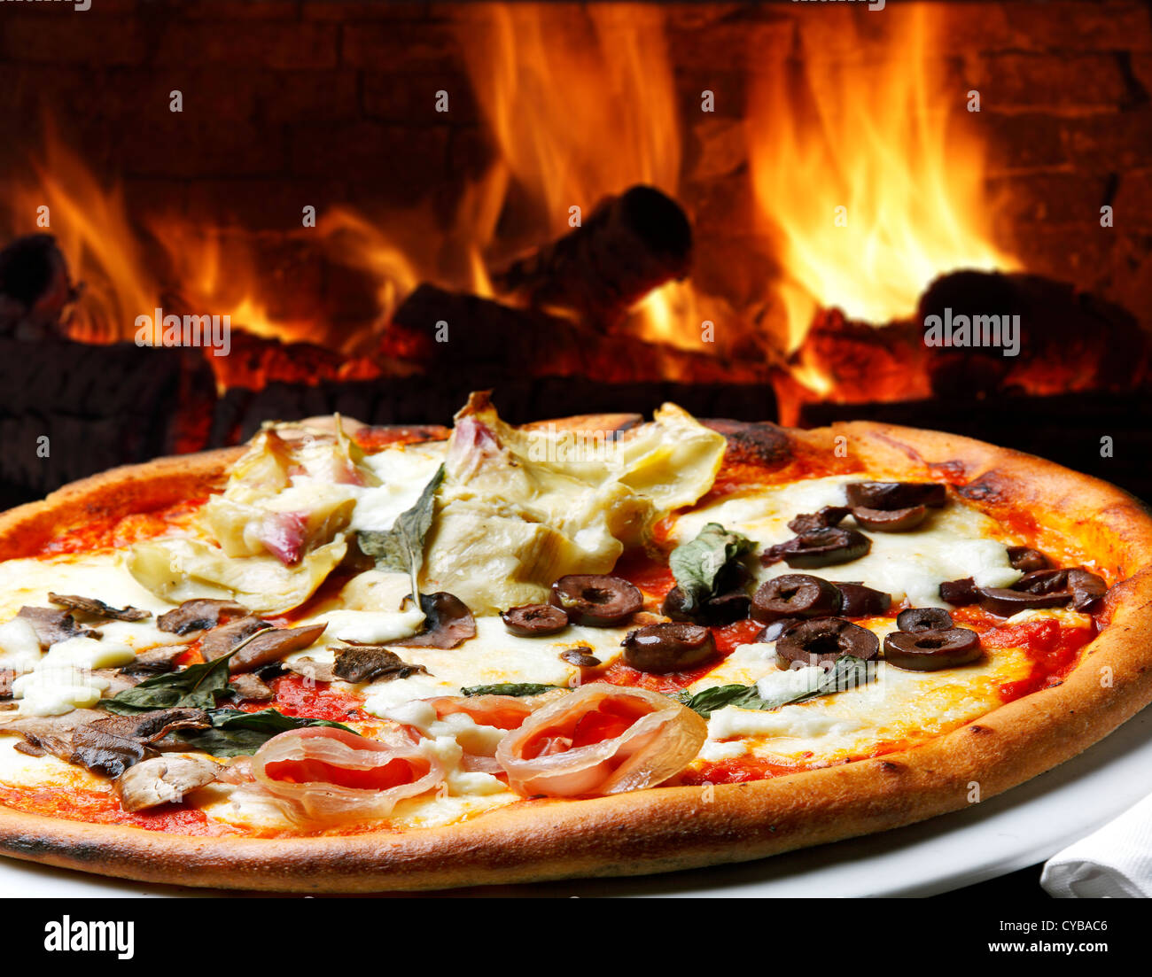 Wood oven baked pizza Stock Photo Alamy