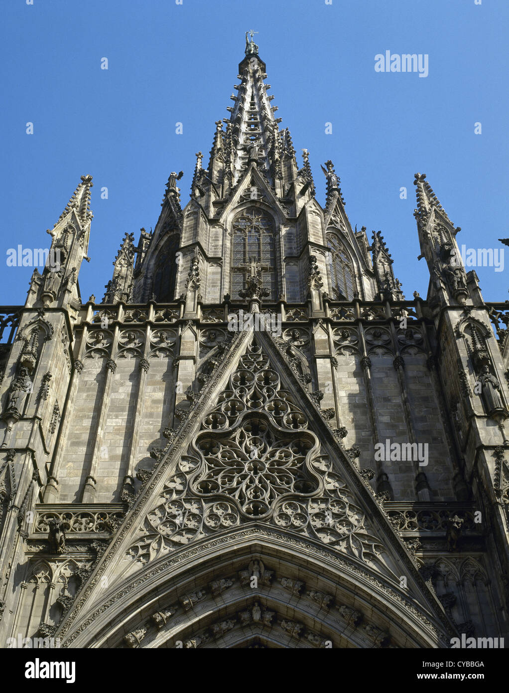 Spain. Barcelona. Cathedral. Facade. Neogothic style. Stock Photo