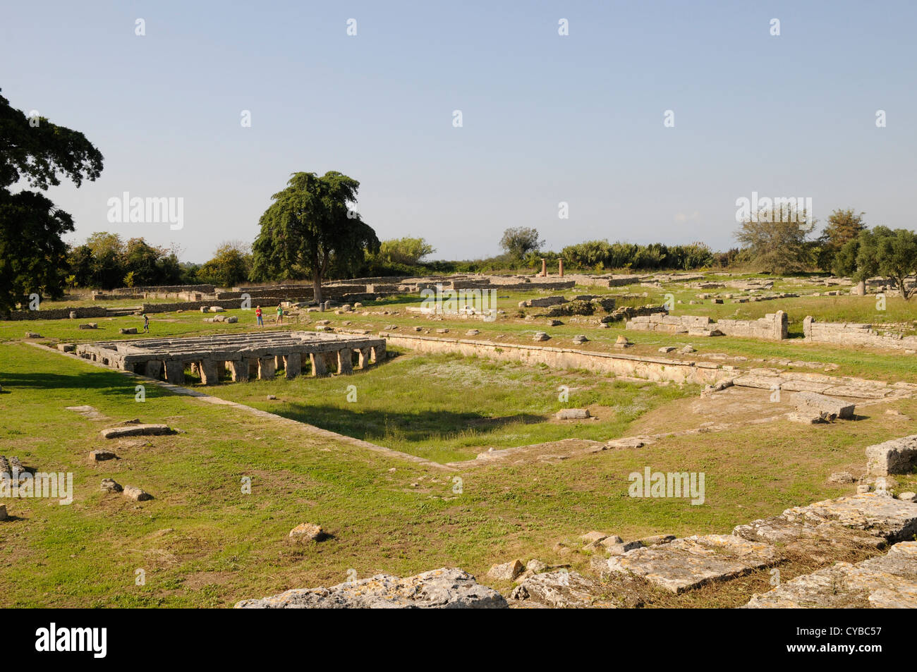 The Roman remains of the gymnasium and swimming pool of Paestum, south of Naples. Stock Photo