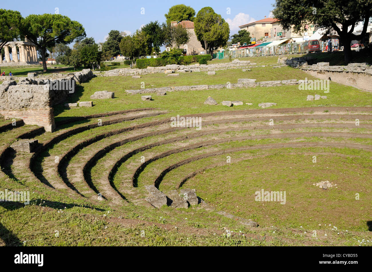 The ekklesiasterion ( Bouleuterion) in the agora of the Greek city of Paestum, south of Naples. Stock Photo