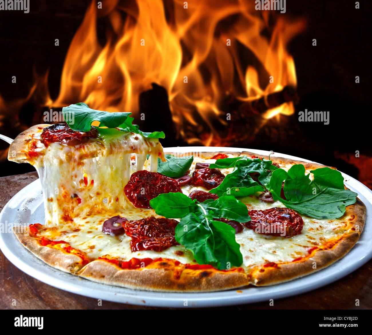 Wood oven baked pizza Stock Photo Alamy