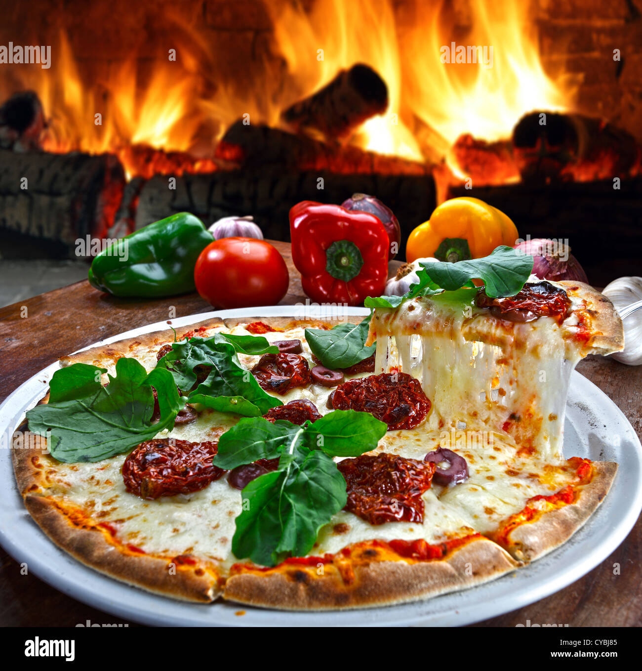 Wood oven baked pizza Stock Photo Alamy