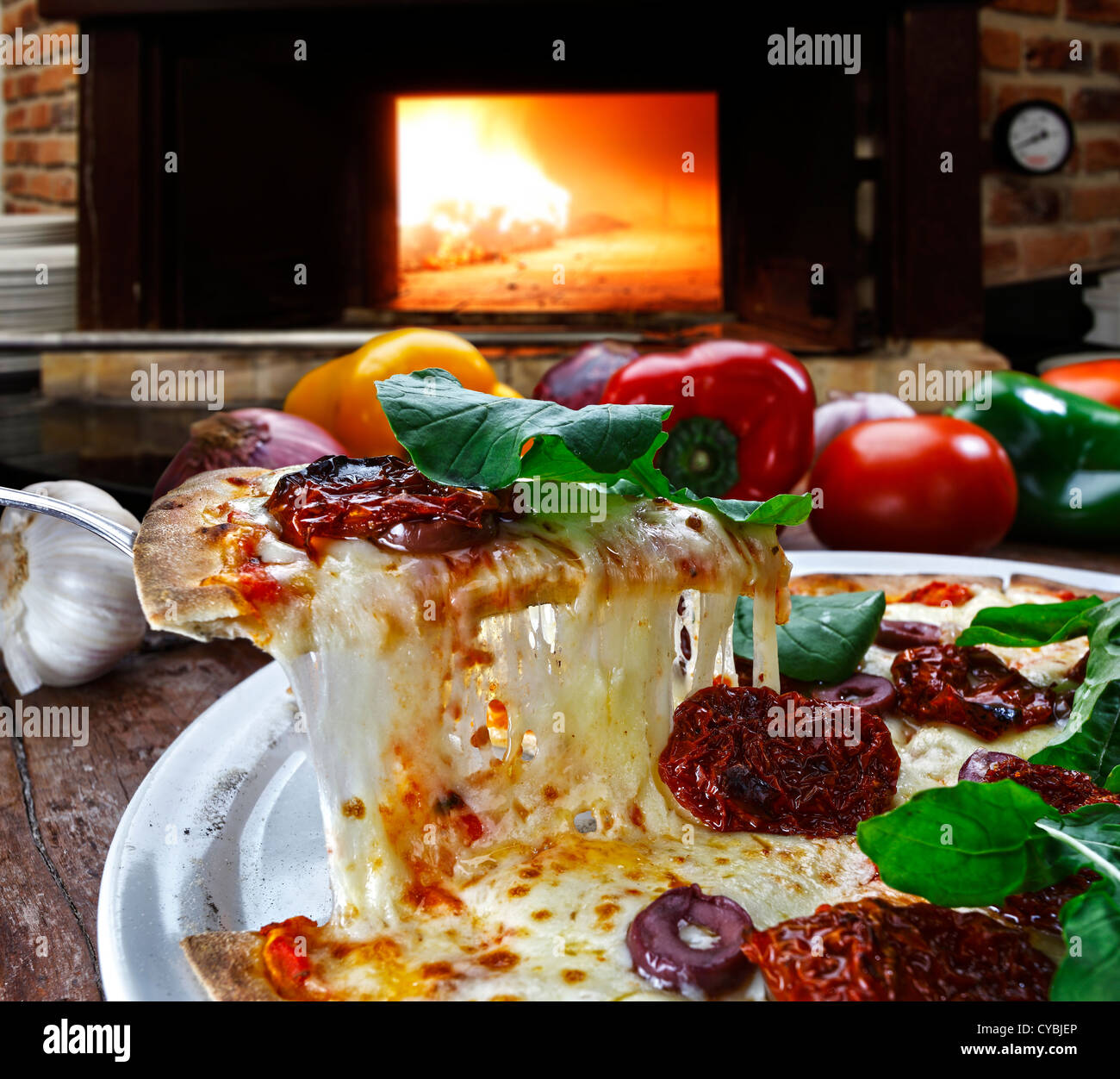 Wood oven baked pizza Stock Photo Alamy