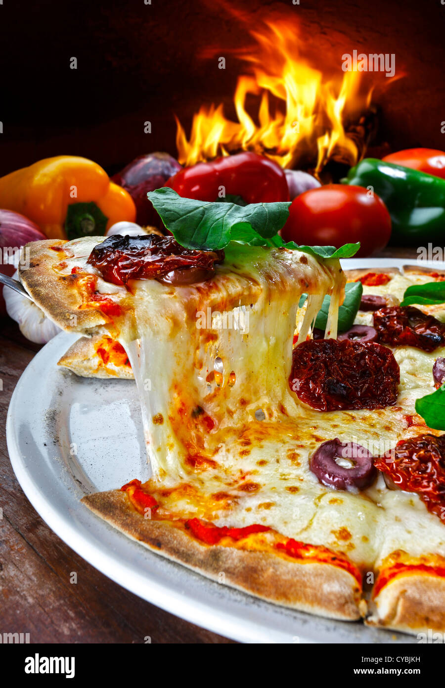 Wood oven baked pizza Stock Photo Alamy