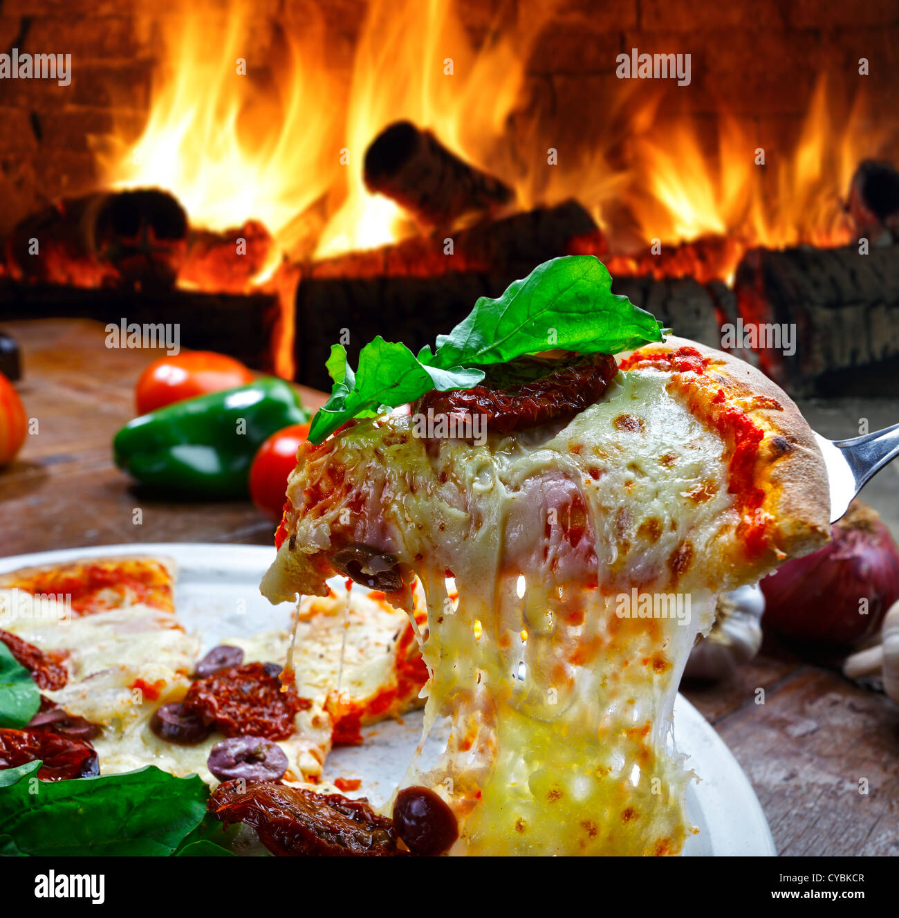 Wood oven baked pizza Stock Photo Alamy
