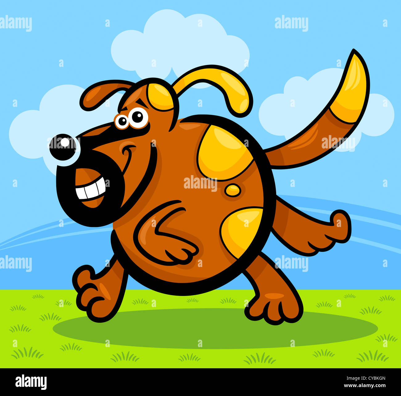 Cartoon Illustration of Funny Running Playful Dog or Puppy against blue