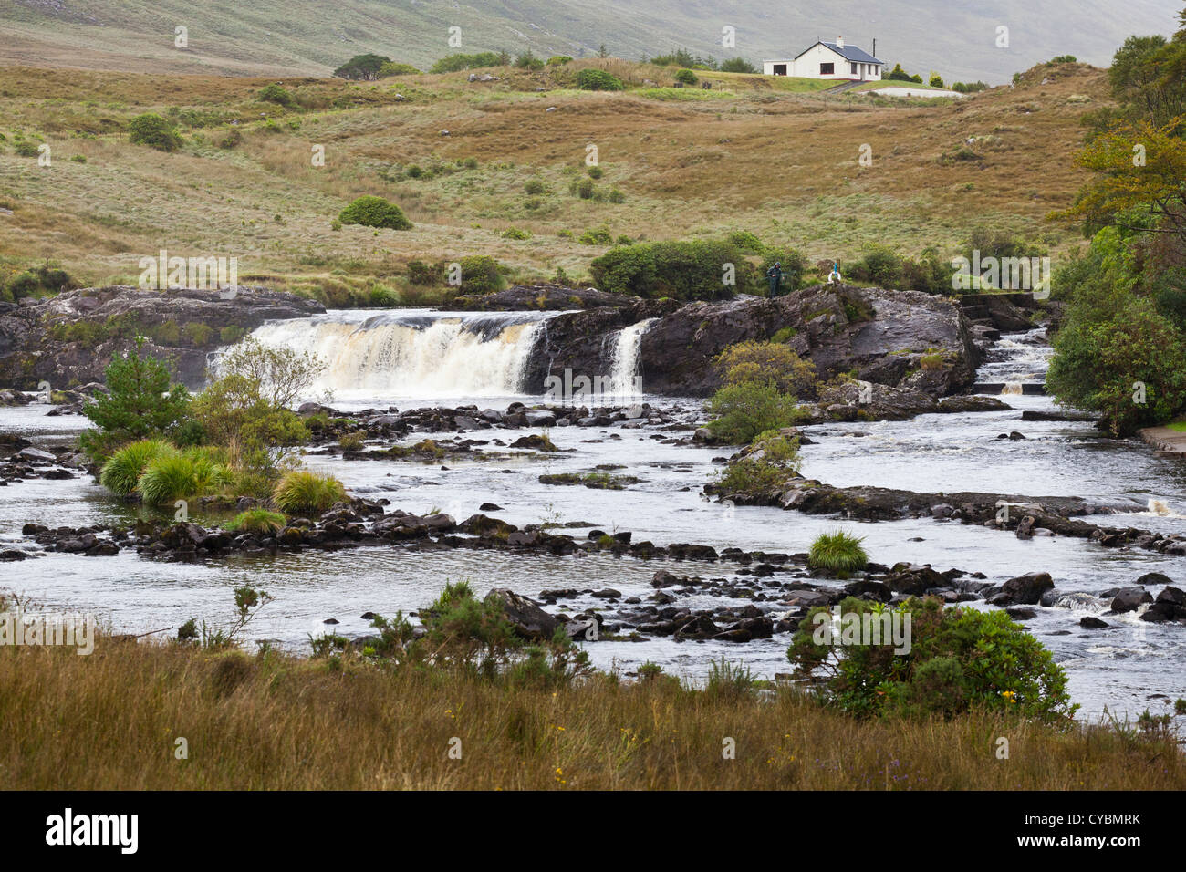 Assleagh falls on the river Erriff in Connemara, County Mayo, Ireland, Stock Photo