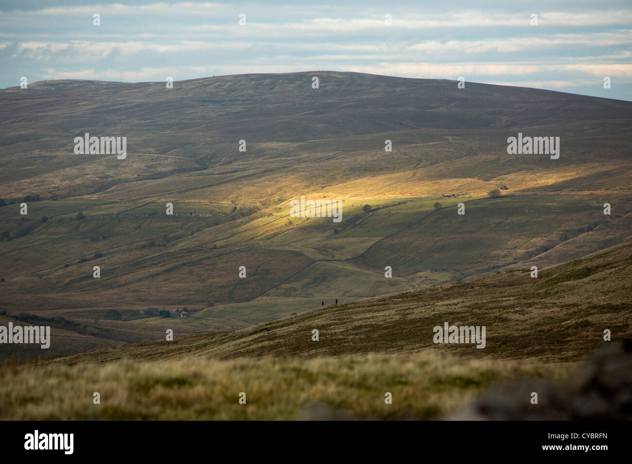 Sunlight falls on a patch of moorland, Dent Cumbria. Stock Photo