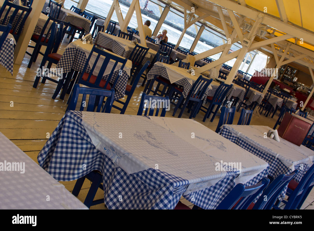Near Empty waterfront restaurants Argostoli Cephalonia Greece Stock Photo Alamy