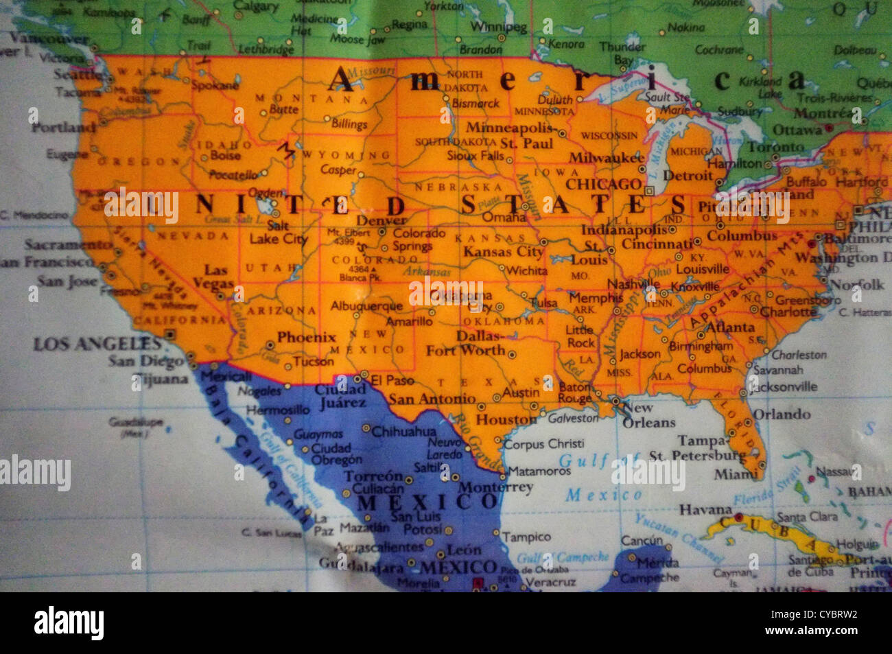 Image of a map of North America Stock Photo