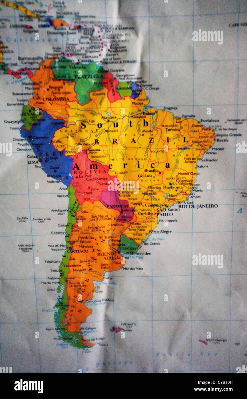 An image of a map of South America Stock Photo