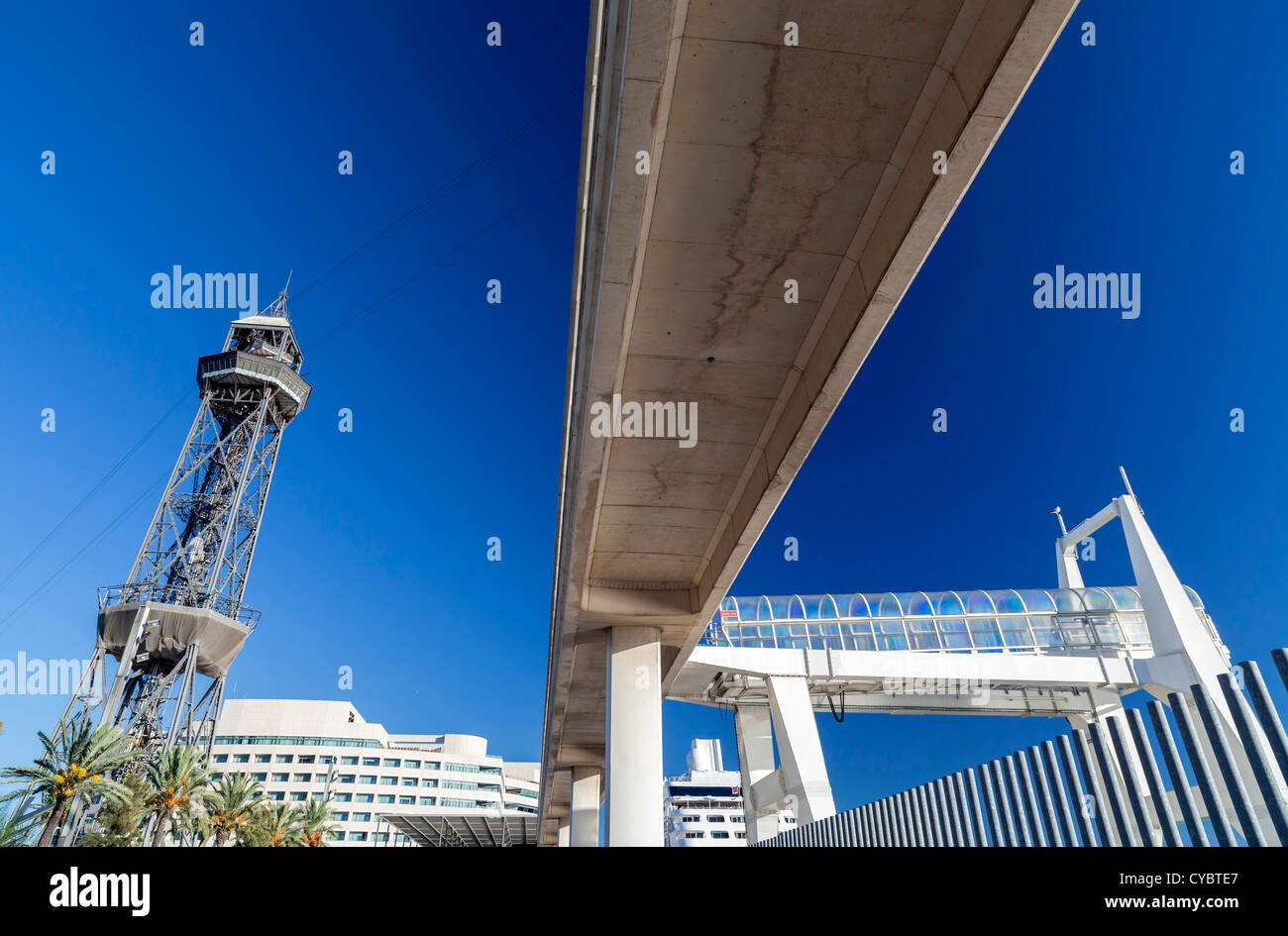 Tower of Port vell aerial tramway in Barcelona Stock Photo