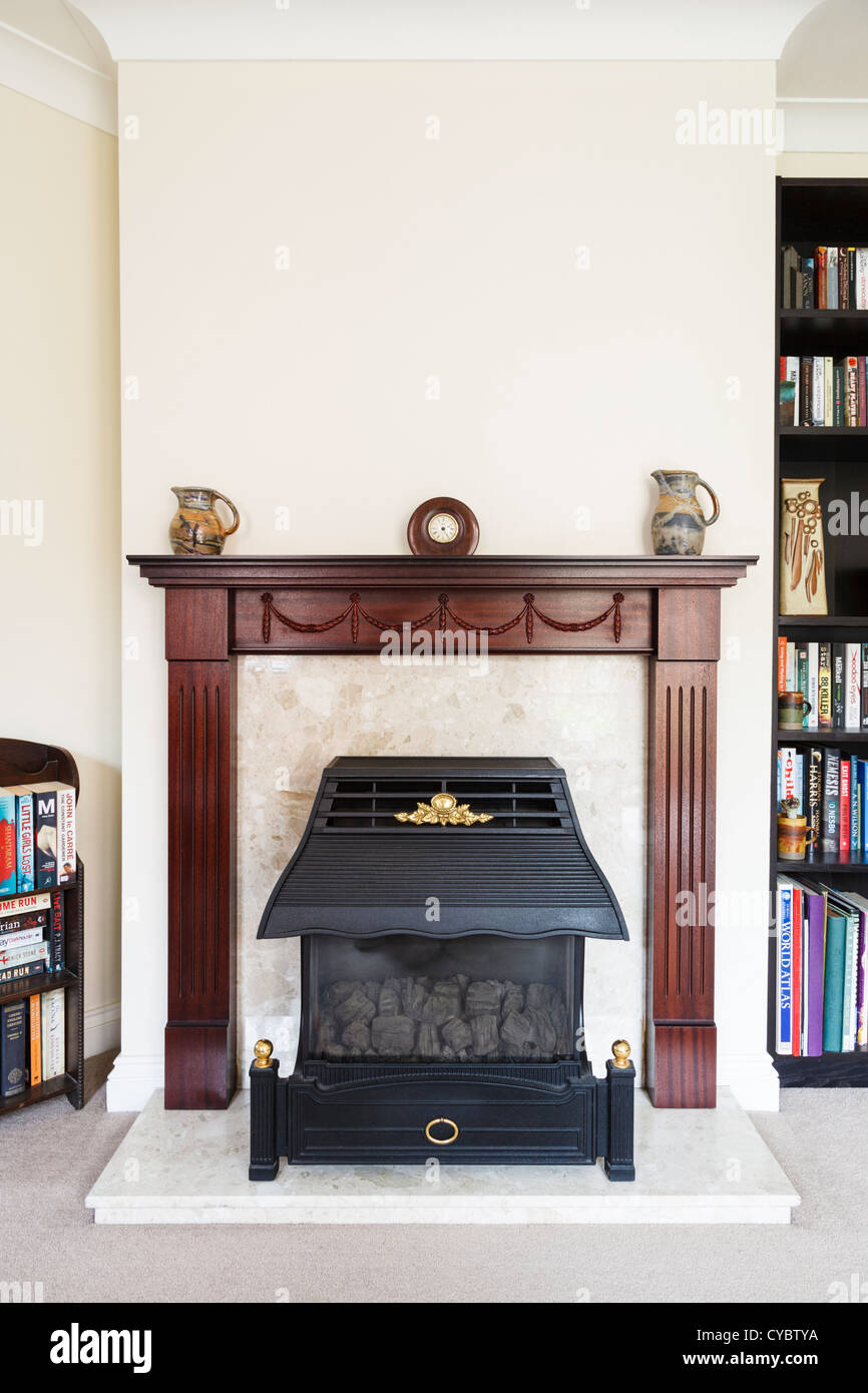 Fireplace and mantelpiece, UK Stock Photo