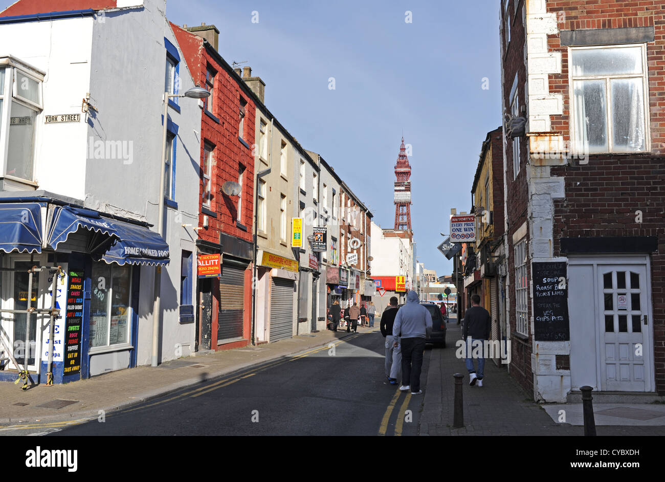 Blackpool Lancashire coast UK Run down shops in side streets with